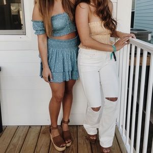 Two piece blue polka dot set